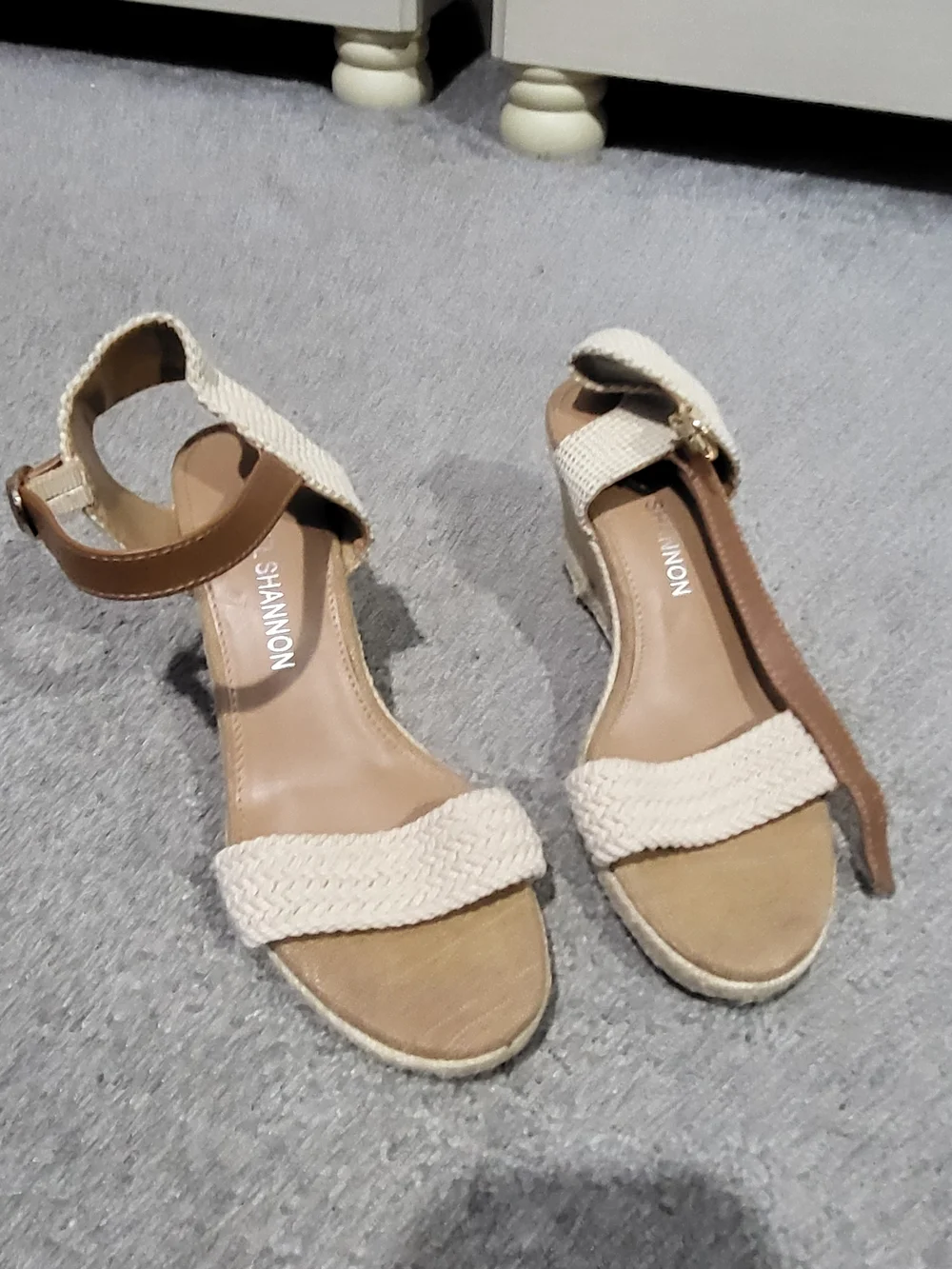 Michael Shannon Cream Braided Espadrille Wedge Sandals - Women's